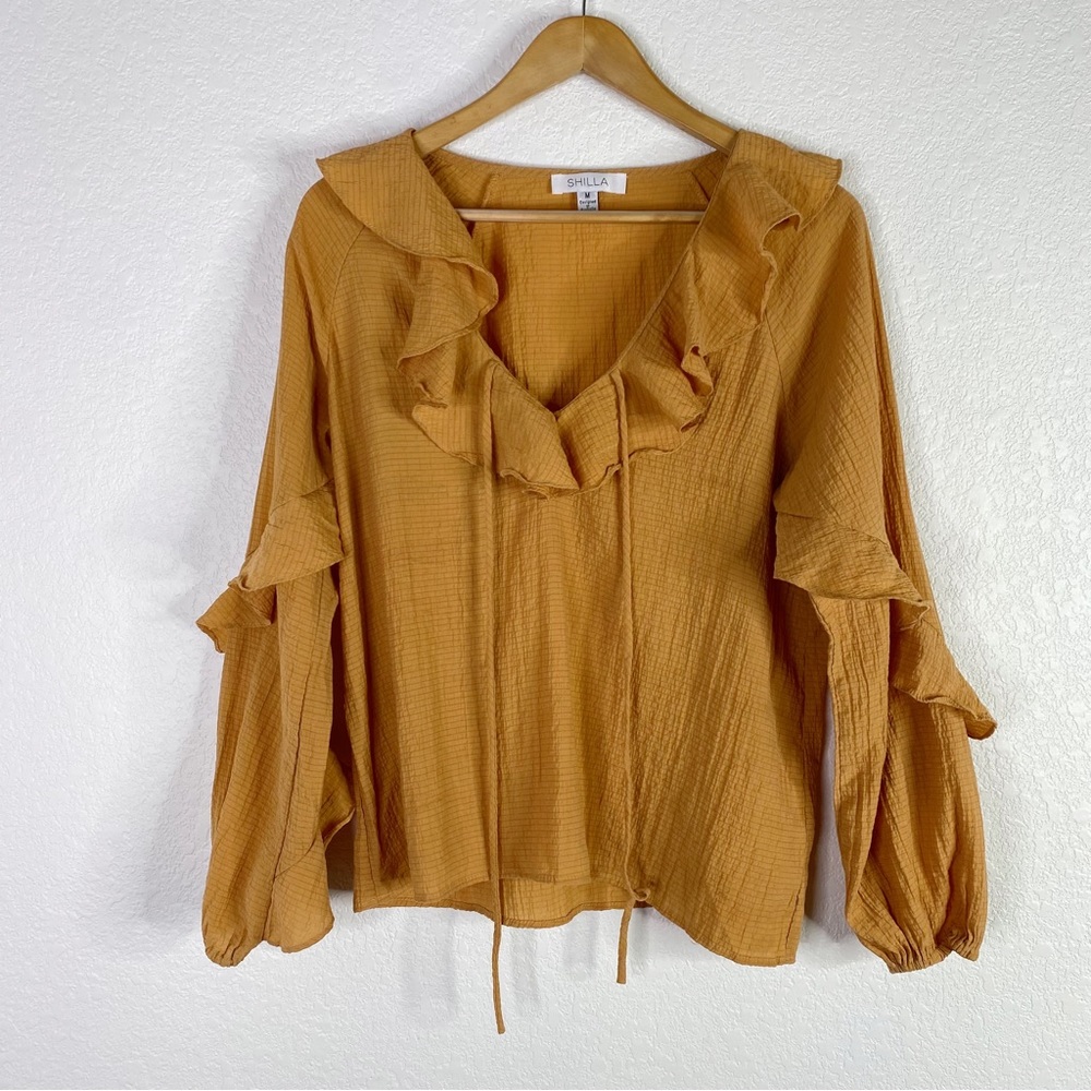 Shilla The Label Golden Yellow Ruffle Long Sleeve Blouse